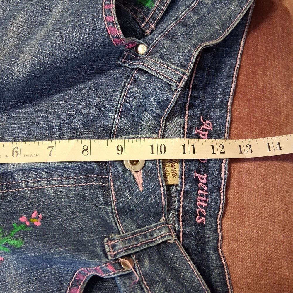 Apollo Petites 8P Embroidered Denim Capris Butterfly Floral Pink Ric Rac Trim Y2 - Picture 8 of 10